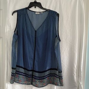 Liz Claiborne Blue Multi-Print Sleeveless V-Neck Tank